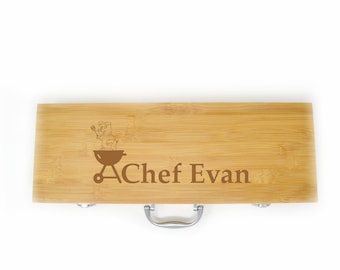 Personalized Bamboo Grill Set, BBQ Tool Set Engraved, Grill Gift, BBQ Grilling Tools, BBQ Set, Barbecue Gift, Grill Case, Grill Gift Idea