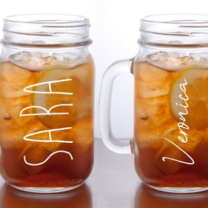 Personalized mason jar mugs, Personalized Mug Glasses with handles, Drinking glass with handle, wedding favors, glass coffee cup, Groomsmen