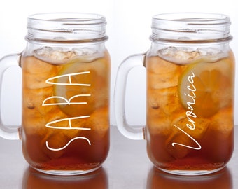 Personalized mason jar mugs, Personalized Mug Glasses with handles, Drinking glass with handle, wedding favors, glass coffee cup, Groomsmen