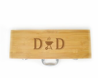 Fathers day, 11 piece Personalized Bamboo Grill Set, BBQ Tool Set Engraved, BBQ Grilling Tools, BBQ, Barbecue Gift, Grill Case, GrillGift