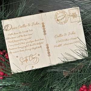 Cartão postal de Natal do Papai Noel para crianças | Correio Oficial do Papai Noel | Carta de madeira personalizada do Pólo Norte | Autêntico personalizado