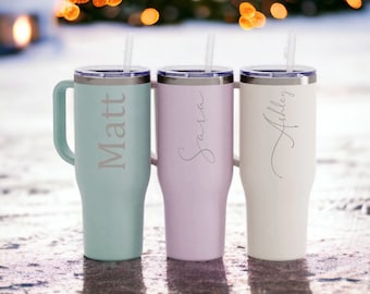 40 oz. Tumbler, Stainless, Personalized colorful tumblers, metal cups, Large Custom tumbler mug with handle, Name cup, Engraved Mugs