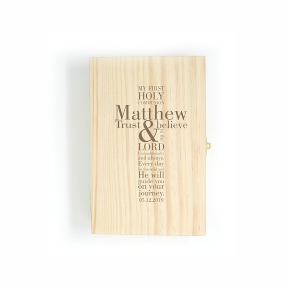First Communion Gift, Holy Communion, Confirmation, Engraved Keepsake Box, Treasure Box,  Personalized Baptism Gift, Custom Christening Gift