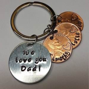 Fathers Day Gift,We Love You Dad Keychain, Christmas Gifts, Penny Key Chain,Gifts for Dad, Birthday Gift for Dad,Gifts from Kids to Dad,Dad