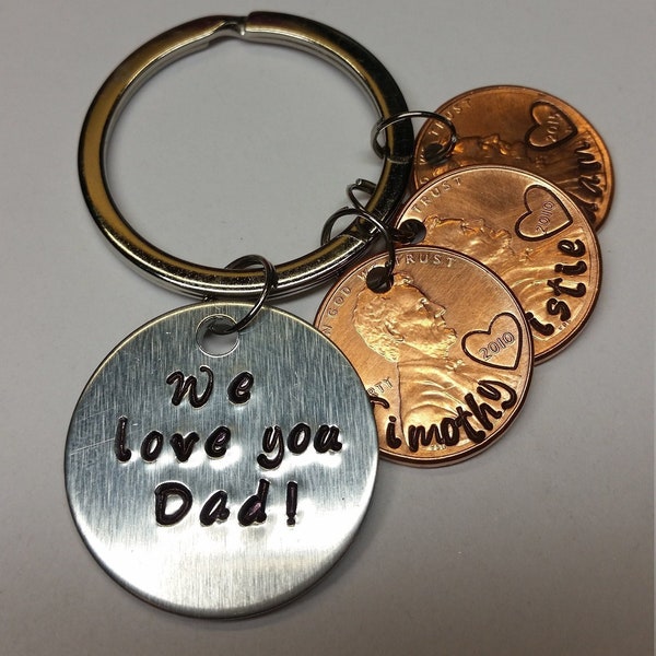 Fathers Day Gift,We Love You Dad Keychain, Christmas Gifts, Penny Key Chain,Gifts for Dad, Birthday Gift for Dad,Gifts from Kids to Dad,Dad