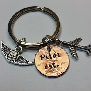 Pilot Custom Lucky Penny Keychain, New Pilot, Pilot, Airplane and Pilot Wings, Gifts for Pilots, Fly Safe, Aircraft Pilot, Gift for Pilot