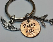 Pilot Custom Lucky Penny Keychain, New Pilot, Pilot, Airplane and Pilot Wings, Gifts for Pilots, Fly Safe, Aviation,Aircraft Pilot,Mens Gift
