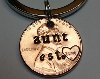 Personalized Gift, Penny Keychain, Gifts for Aunt, Custom Gifts for New Auntie, Gifts for Her, Birthday for aunt , Christmas Gift for Aunt