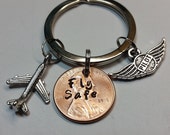 Pilot Custom Lucky Penny Keychain, New Pilot, Pilot, Airplane and Pilot Wings, Gifts for Pilots, Fly Safe, Aviation,Aircraft Pilot,Mens Gift