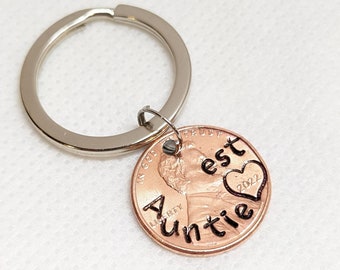 Personalized Aunt est. Penny Keychain, Mother's Day Gift, Sister, Mom, Grandma, Auntie, Best Friend, Birthday, Christmas, Custom, Keyring