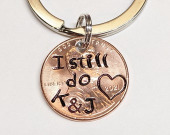 Copper Anniversary Gift, 7th Anniversary, Penny Keychain Personalized with "I still do" & Your Anniversary Date, For Husband or Wife, Unique