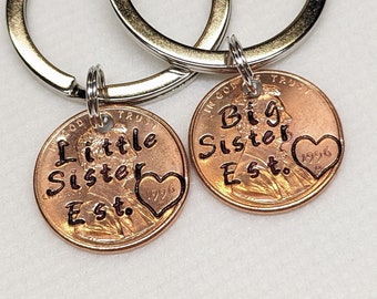 Personalized Penny Keychain, Sisters, Little Sister, Big Sister Gifts, For Her, For Sisters, Birthday, Christmas, Gift for Sister, Custom