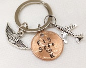 Pilot Keychain, Lucky Penny Keychain, Flight Attendant Gift, Fly Safe, Jet, Pilot wings, Frequent Flyer, Safe Travels, Gifts for Him For Her