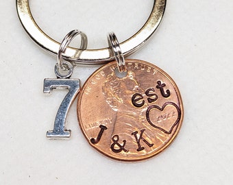 Personalized Anniversary Gift, 7 Year Anniversary Gift, Copper Anniversary, Gifts for Him, Gifts for Her, Keychain, Husband, 10 year, 5 year