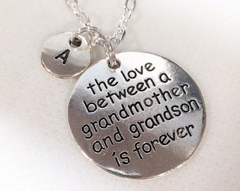 Personalized Gift for Grandson, Love Between Grandmother and Granson is Forever Necklace, Silver plated necklace, Gift for grandson, grandma