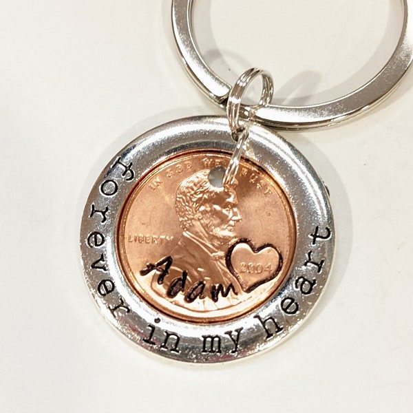 Personalized Penny From Heaven Memorial Keychain, Hand Stamped Name, Grief Gift