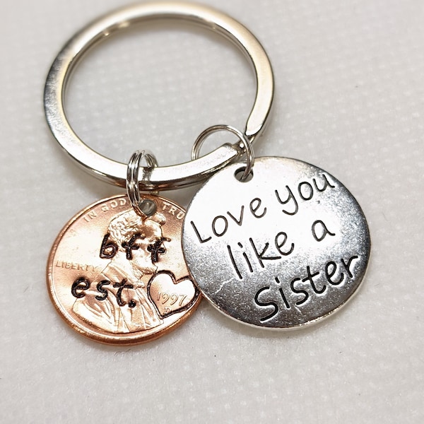 Custom Personalized BFF Lucky Penny Keychain, Best Friend Gift, Bff, Besties, Birthday, Christmas, Bestie, for Her, Galentine, Valentine's