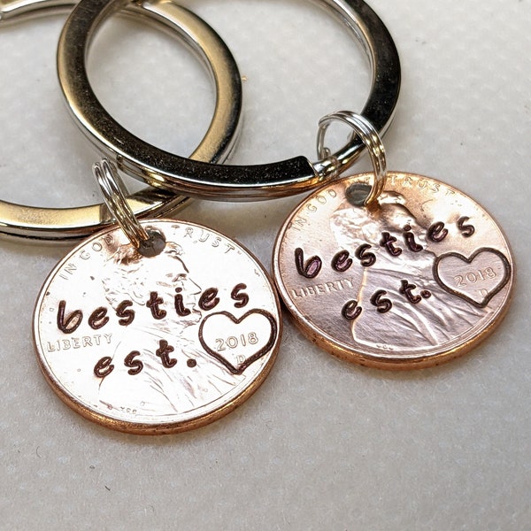 Best Friend, Keychain Set, Gifts for Bestie, Besties, Personalized, Keychains, Penny Keychain, Lucky Penny, for BFF, Birthday, Christmas