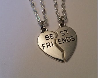 Best Friends Silver Necklace Set, Silver Plated Chain, Antique Silver "Best Friends" Charms Set, Friend Gift, Best Friend Gift, Necklace Set