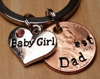 Personalized Keychain gift, Fathers Day, Gift for Dad, Baby Boy Gift, Baby Shower Gift, Lucky Penny, New Dad Gift, Baby Boy Keychain