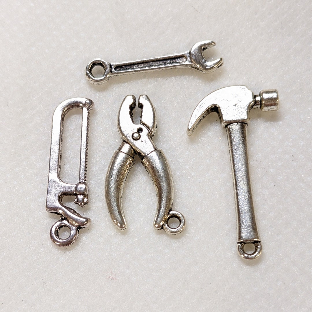 Construction Charms, Silver Charms, Add on Items, Wrench, Saw, Hammer
