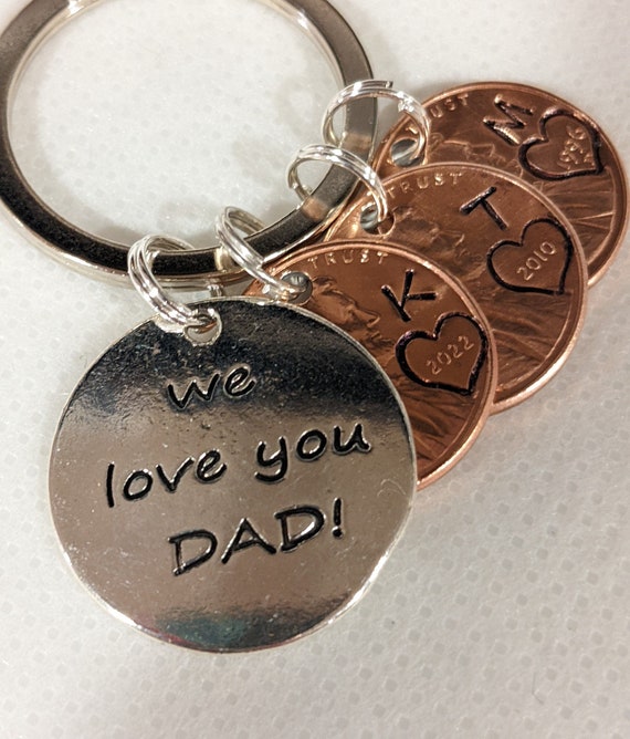 Boy Mom with Pennies from year each kid was born (can make for dad's,  grandparents, etc too) Mother's Day Keychain