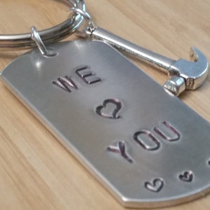 We Love You Key Chain//Dad gift from kids//fathers day gift//Hand made gifts//custom gift//personalized gifts//Silver hammer charm//Love image 2