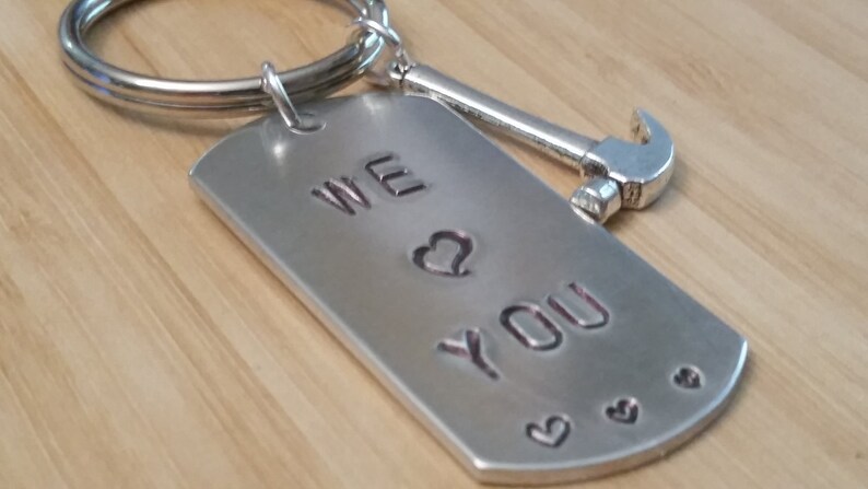 We Love You Key Chain//Dad gift from kids//fathers day gift//Hand made gifts//custom gift//personalized gifts//Silver hammer charm//Love image 2