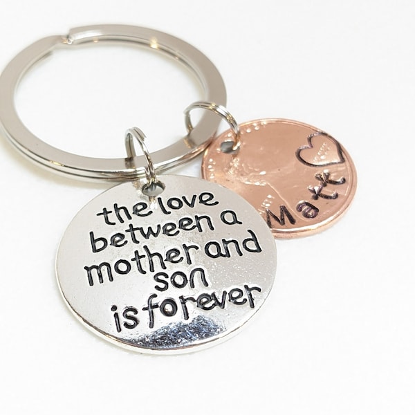 Personalized Mother and Son Penny Keychain, Gift for Son from Mother, Gift to Mother from Son, Mother's Day, Christmas gift for Mom, Custom