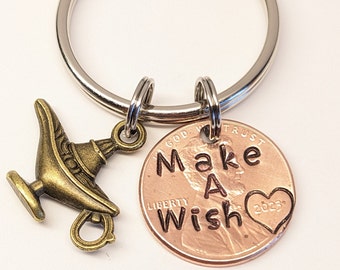 Lucky Penny Make a Wish Keychain, Genie Lamp, Magic Lamp, Eden Lamp Lucky Charm, Gift for Best Friend, Boyfriend, Girlfriend,Good Luck Charm