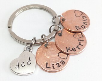 Father's Day Penny Keychain with penny for each child, for Dad, Personalized Penny Keychain, Gift from kids,for husband,grandpa, Christmas