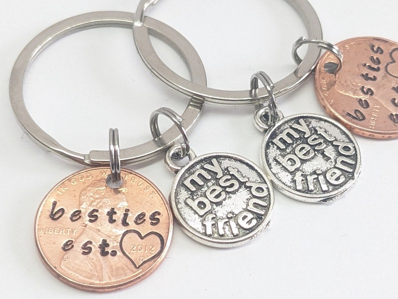 Custom Hand-stamped Penny Keychain Set for Best Friends, Friendship ...