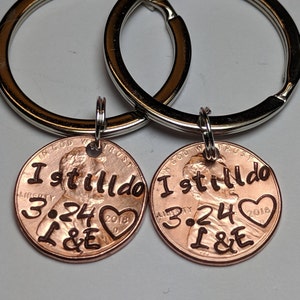 Personalized Hand Stamped Penny Anniversary Keychain Gift, Husband, Wife, Boyfriend, Girlfriend, Copper Anniversary Gift, 7th anniversary