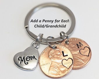 Personalized Mom Lucky Penny Keychain, Hand Stamped Birth Year Charm, Gift for Mother