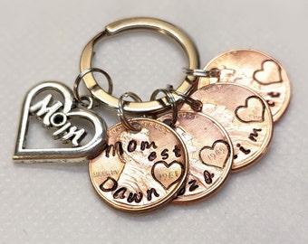 Custom Gift for Mom, Penny Keychain, Personalized Gift for Mother's Day, Birthday, Christmas, Gift for Wife, Gift from kids to Mom, For Her