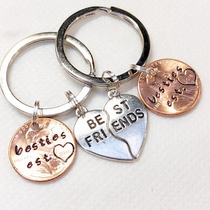 Besties Keychain, Gift, Matching Friend Keychains, Split Heart Best Friends Gift, BFF Gift, Lucky Penny, Gift for best friends, Christmas