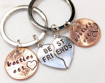 Besties Penny Keychain, Matching Friend Keychains, Split Heart Best Friends Gift, BFF Gift, Lucky Penny, Gift for best friends, Christmas