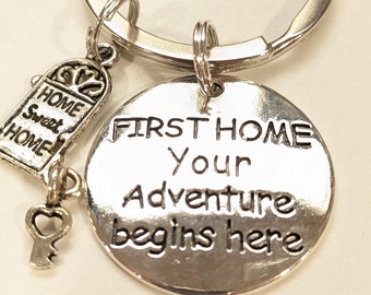 Housewarming Gift, New Home Keychain, Home Sweet Home, Your Adventure Begins Here Keychain, Real Estate Agent Gift to Client, New Home Gift