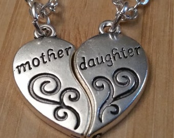 Mother Daughter Necklace Set, Silver Heart Pendants, Charm Necklace, Jewelry Set, Necklaces, Mother, Daughter, Necklace Set, Matching Set