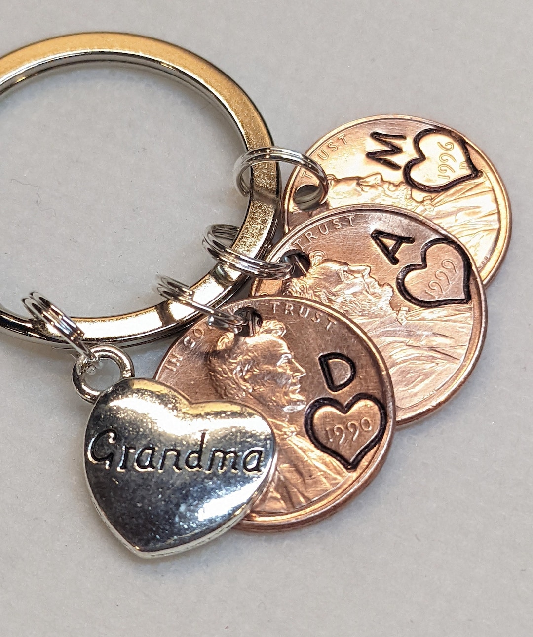 Personalized Penny Keychain Gift for Grandma, Custom Hand Stamped Penny