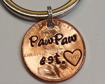 Personalized, PawPaw Grandpa Keychain, Lucky Penny Key chain, Penny keychain, gifts for grandpa, gifts for grandfather, papaw, papa, grandpa