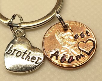 Brother Charm Lucky Penny Keychain Gift, Gift for Brother, Brother Gift, Custom Gift, Personalized, Lucky Penny, Penny Keychain, Mens Gifts