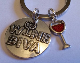 Wine Diva Charm with Wine Glass Charm Keychain, Key Chain Gift for Wine Lovers, Wine, Friend Gift, Girlfriends Gifts, Gifts for Friends