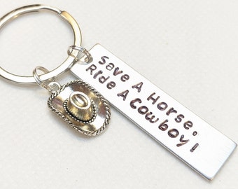 Western Wear, Cowgirl, Save a Horse Ride a Cowboy Keychain,  Cowboy Hat, Horseback Rider, Equestrian, Valentine's Day for cowgirl,girlfriend