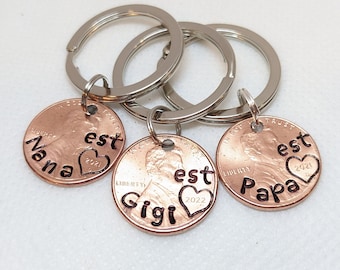 Personalized Genuine US lucky penny keychain Gifts, Mothers Day, Fathers Day, Nana, Nonna, Gigi, Gma, Babcia, Dziadek, Papa, Nonno,