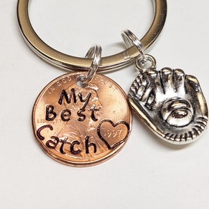 Personalized Anniversary Penny Keychain Gift, Girlfriend, Boyfriend, Husband, Wife, Baseball, Softball, Wedding, Engagement Gift, Best Catch