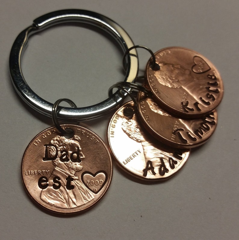 Personalized, Dad Est Hand Stamped  Penny Key Chain, Fathers Day, Dad Birthday Gift, Gifts from Kids to Father, Keychains, Gifts for Husband 