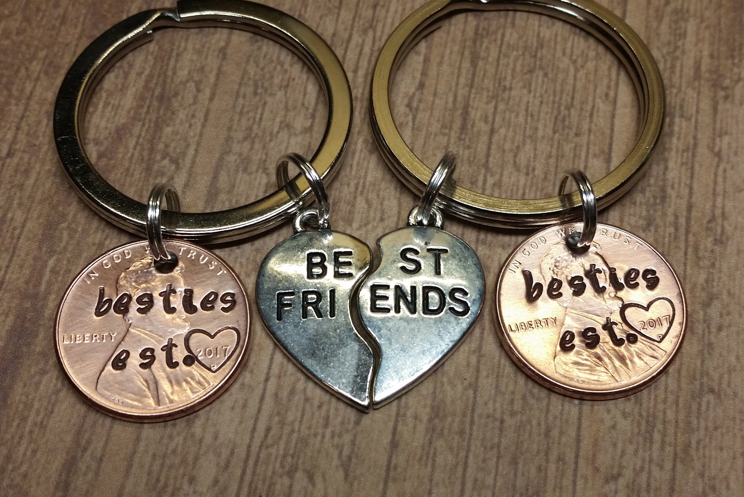 Besties Keychain Gift Matching Friend Keychains Silver Split Etsy