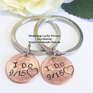 Personalized wedding, Engagement lucky penny keychain, I Do hand stamped lucky penny, Wedding day Gift, Wife, Husband, Groom Gift, keepsake