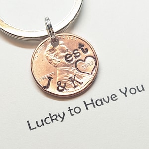 Personalized Valentine&#39;s Day Gift for Him, Anniversary Penny Keychain, Anniversary Gift for Men, Boyfriend, Girlfriend, Wife, Husband, Guy
